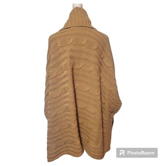 Gap Cable Knit Brown Wool Blend Poncho Sweater Size M/L - Picture 4 of 8